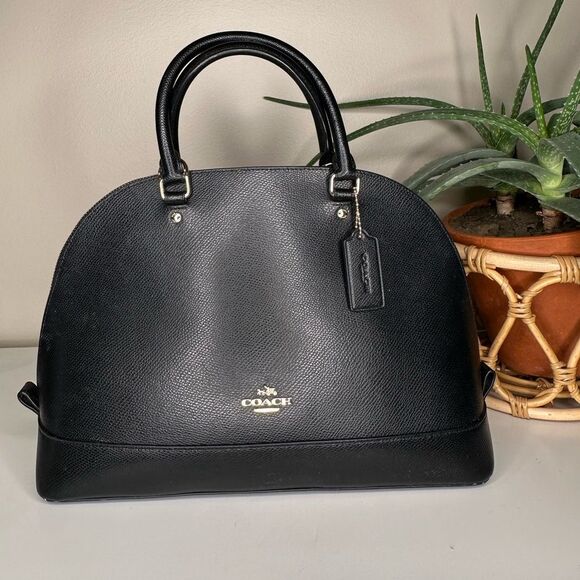 Coach Sierra Satchel Black Crossgrain Leather Dome Bag Gold Hardware Top Handle